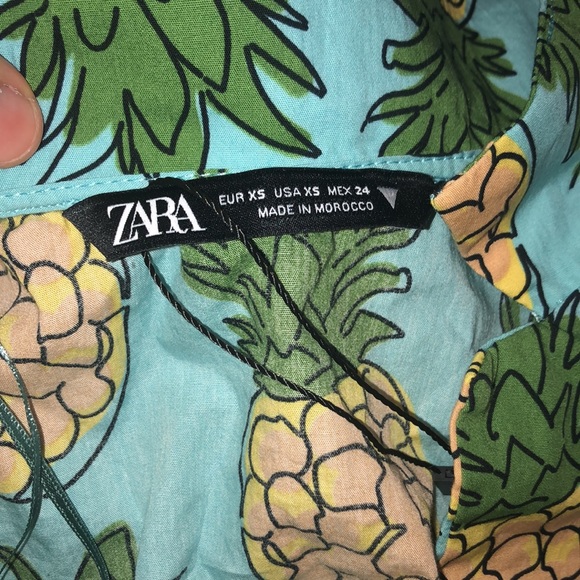 Zara Pineapple cropped tee, US XS, scrunch up back, collared tee - Picture 3 of 6